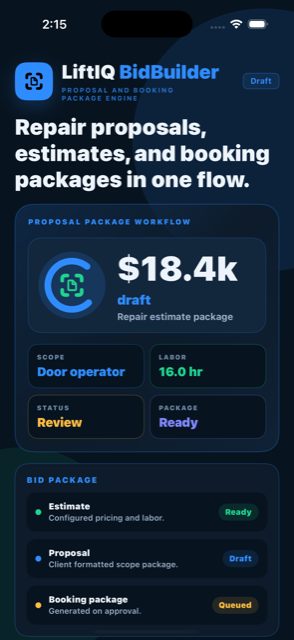 LiftIQ BidBuilder screen