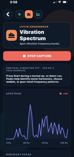 LiftIQ Field Meter Vibration spectrum