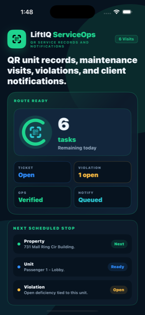 LiftIQ ServiceOps screen